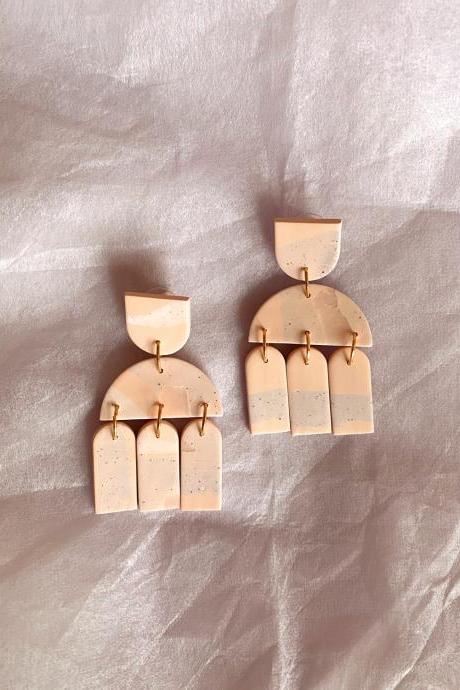 Polymer Clay Earrings, Santorini - Peach Lavender Earrings