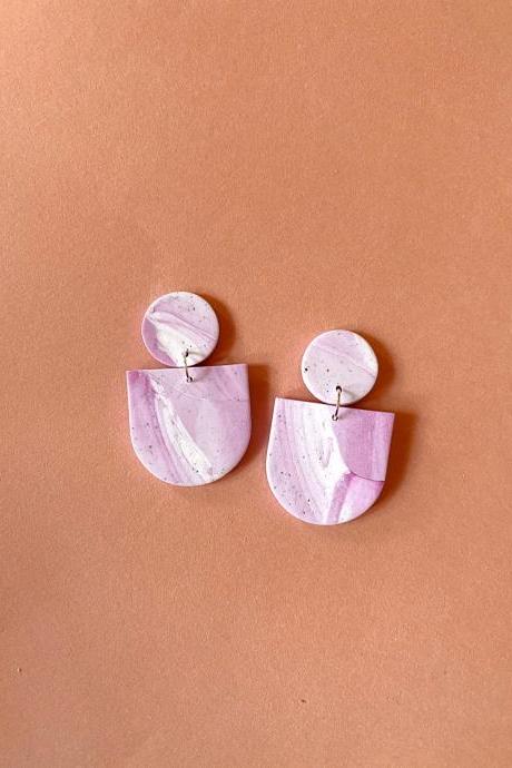 Polymer Clay Earrings, Frida - Purple marble earrings