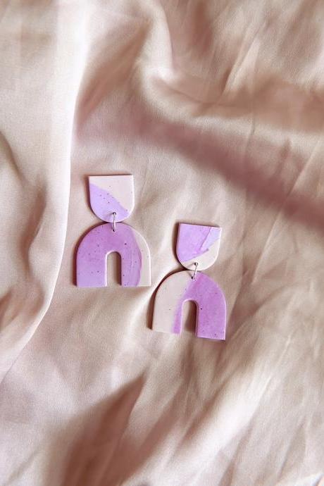 Polymer Clay Earrings, Pino - Watercolor purple statement earrings