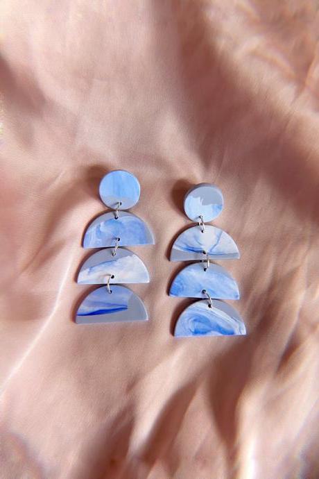 Polymer Clay Earrings, Gaia - Blue marble earrings
