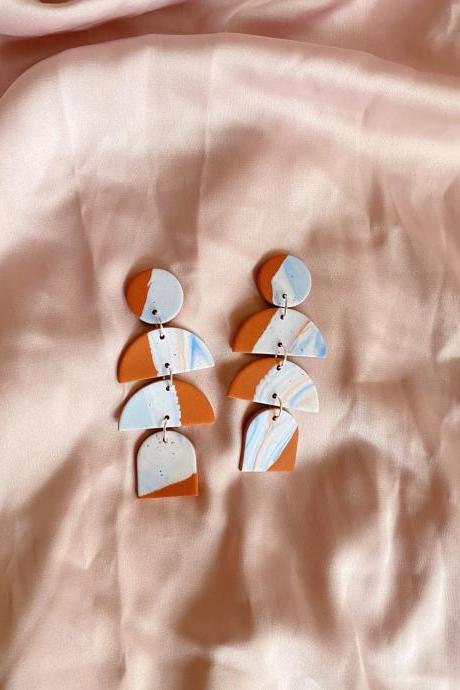 Polymer Clay Earrings, Ethel - Neutral Sky Peach Terracotta Statement Earrings