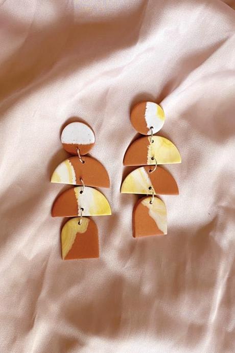 Polymer Clay Earrings, Ethel - Sunshine Terracotta Statement Earrings