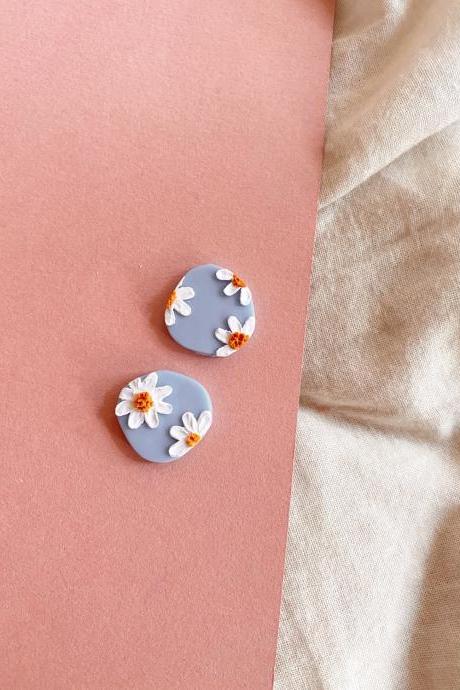 Polymer Clay Studs, Limited Pre-order: Daisies - Organic Shape studs