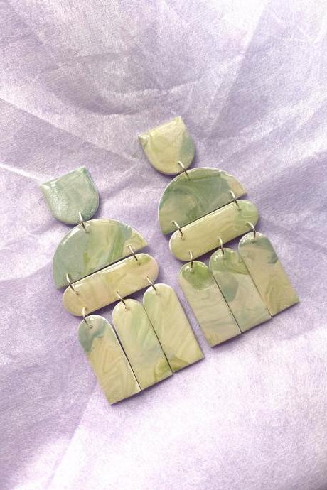 Polymer Clay Earrings, Coated marble (Jade marble) - Summer Statement Earrings