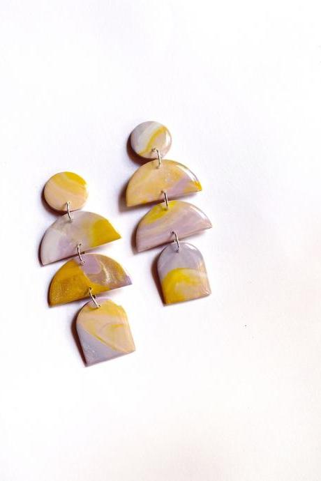 Polymer Clay Earrings, Coated Marble (lavender Sunshine Marble) - Ethel Earrings