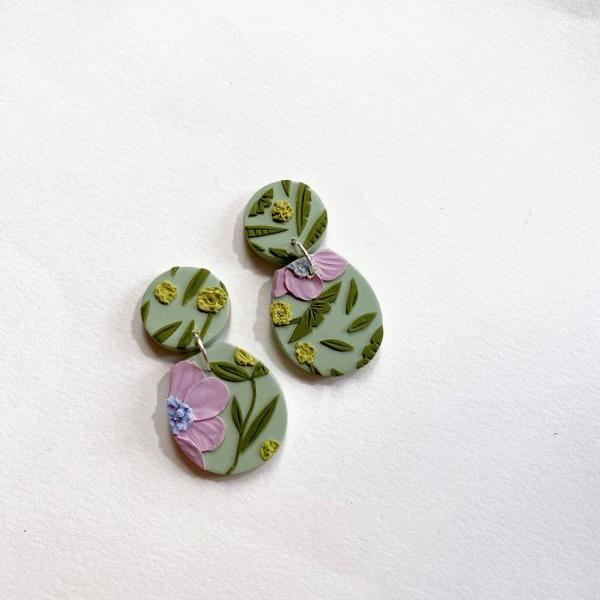 Lavender Poppies - Dolce (Clay studs) Polymer Clay Earrings